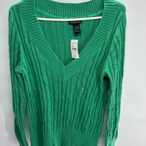 Lane‎ Bryant Vibrant Green V-Neck Sweater